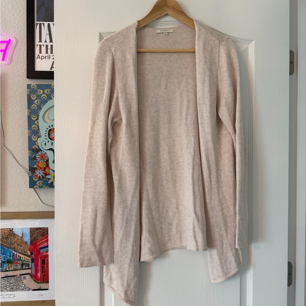 Z Supple Light Beige Open-Front Women's Cardigan Sweater medium